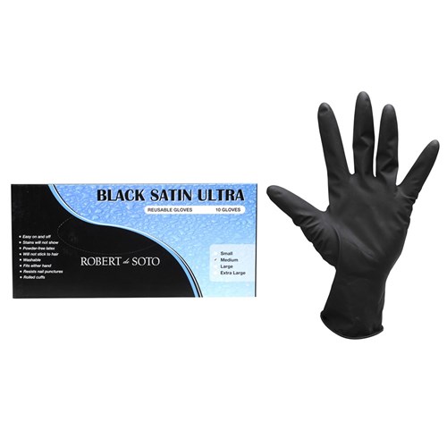 Black Satin Re-Useable Gloves. - SMALL (5 Pairs)