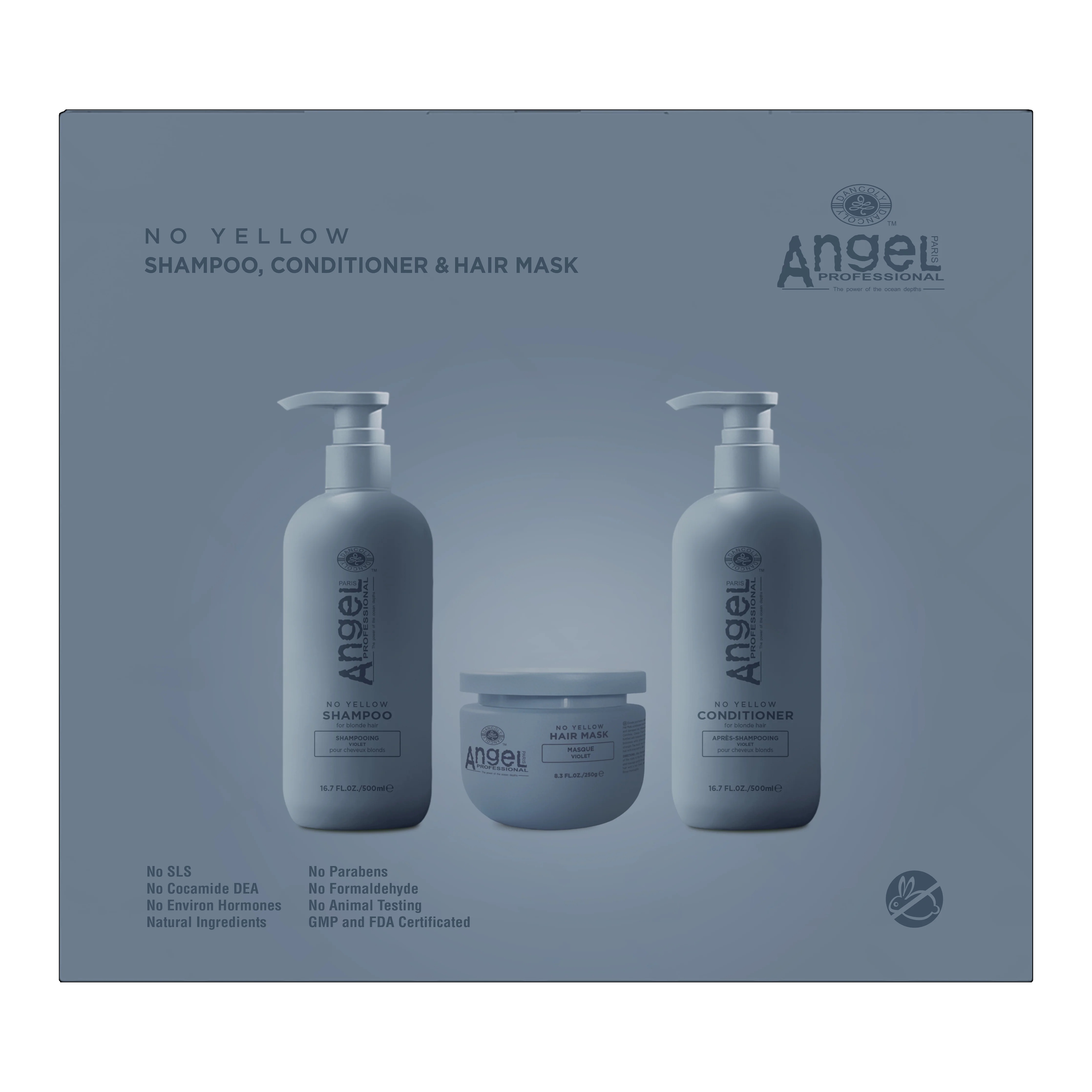 Angel - No Yellow Chrystalline Gift Pack - Shampoo 500ml Conditioner Hair Mask 250g